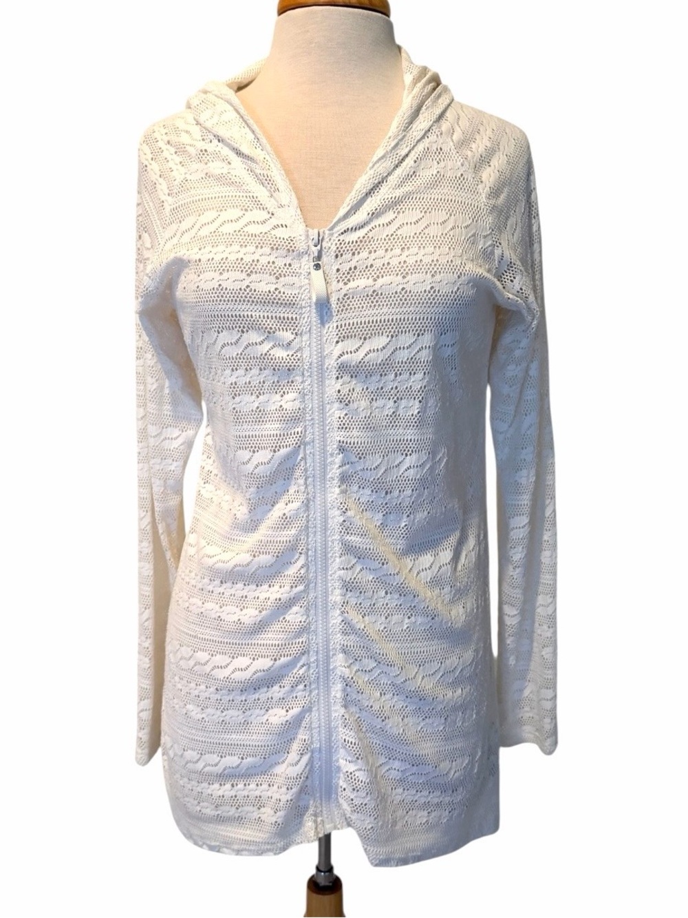 Nautica Coverup Like New Zip Hoodie White Crochet Beach Cover Up Size M